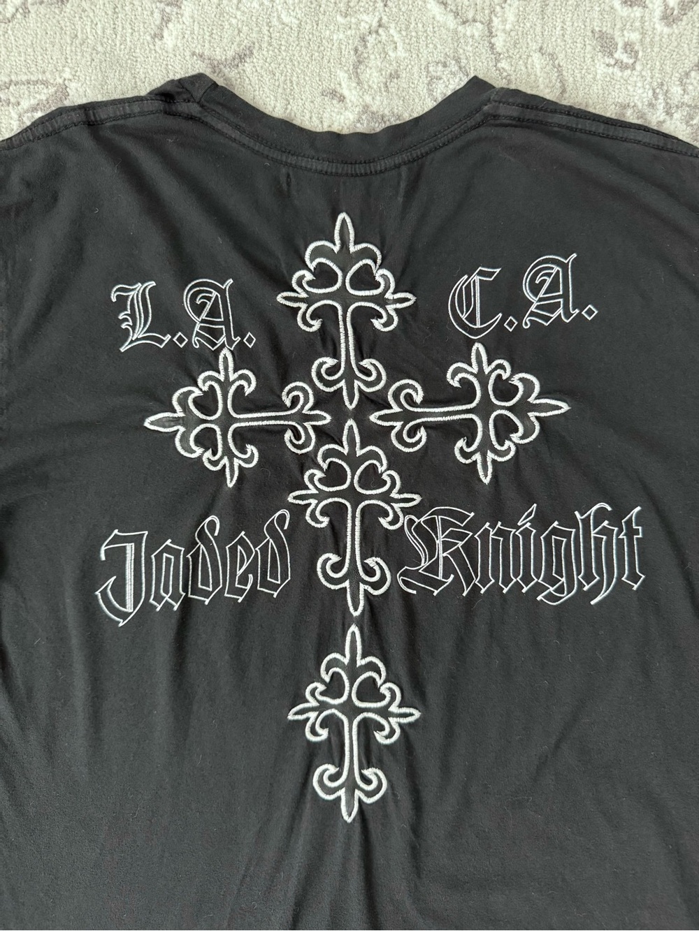Jaded by Knight Long-Sleeve Graphic Tee with Leather Appliqué - Hand Made in USA - Picture 6 of 8